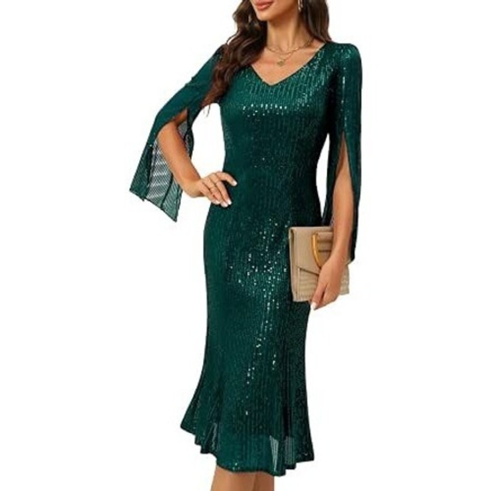 MSRP $39 COOAN Women's M Emerald Green Sequin Cocktail Formal Dress Weddings